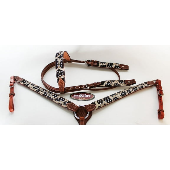 Horse Show Tack Bridle Western Leather Rodeo Headstall Breast Collar Hairon 8521