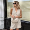 thumbnail image 4 of Conjuntos de Verano para Mujer, Conjunto de Dos Piezas para Vacaciones, Conjunto Corto con Botones, Ropa Informal de Negocios y Elegante de Dos Piezas. Caqui M, 4 of 10