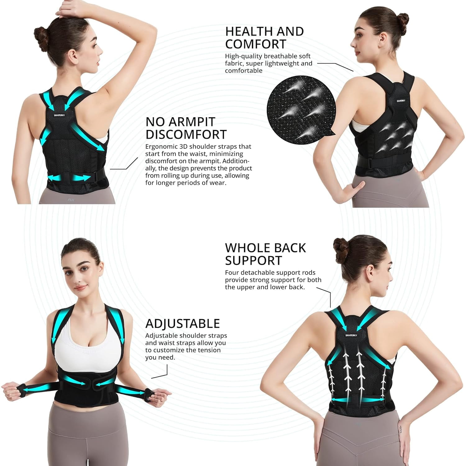 Posture Corrector for Women for Support: Back Brace for Full Back Support - Adjustable Shoulder Straightener for Women and Men (Black, Medium)