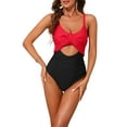 thumbnail image 1 of INSPIRE CHIC Conjunto de Monokini de Corte para Mujeres con Tirantes Ajustables de 1 Pieza, Trajes de Baño con Espalda Cruzada, Color Rojo-Negro, Talla X-Large, 1 of 5