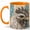 Orange, variant on Jeweled Rooster Coffee Mug, Farm Bird Mug, Ceramic 11 oz
