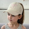 thumbnail image 4 of Krdevn Girls' Bow-Embroidered Ponytail Baseball Cap, Adjustable Breathable Sun Hat, Lightweight Outdoor Sports Cap for Summer,One Size, 4 of 4