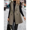 thumbnail image 4 of Womens Long Vest Sleeveless Lapel Double Breasted Fall Winter Coats Jackets Camel Color M, 4 of 8