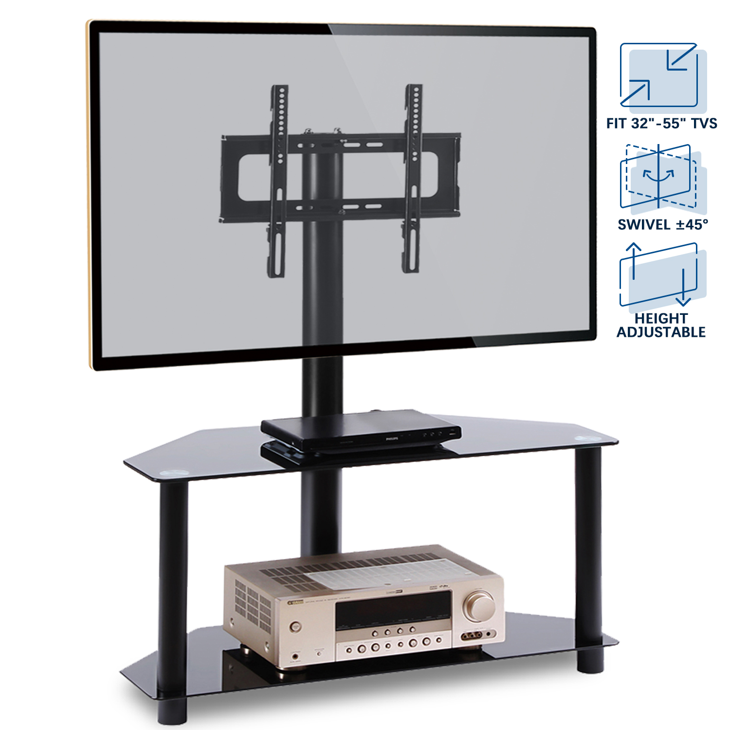 Corner Floor TV Stand with Swivel Mount for Most 32“55” LED, LCD