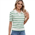 thumbnail image 3 of de Punto A Rayas de Corta para Mujer, Camiseta Corta con Cuello en V y Corte Entallado. Verde XL, 3 of 9