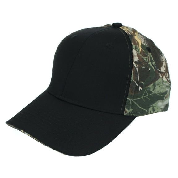 Mens Low Crown 2 Tone Camouflage Back Hunting Cap Black Front