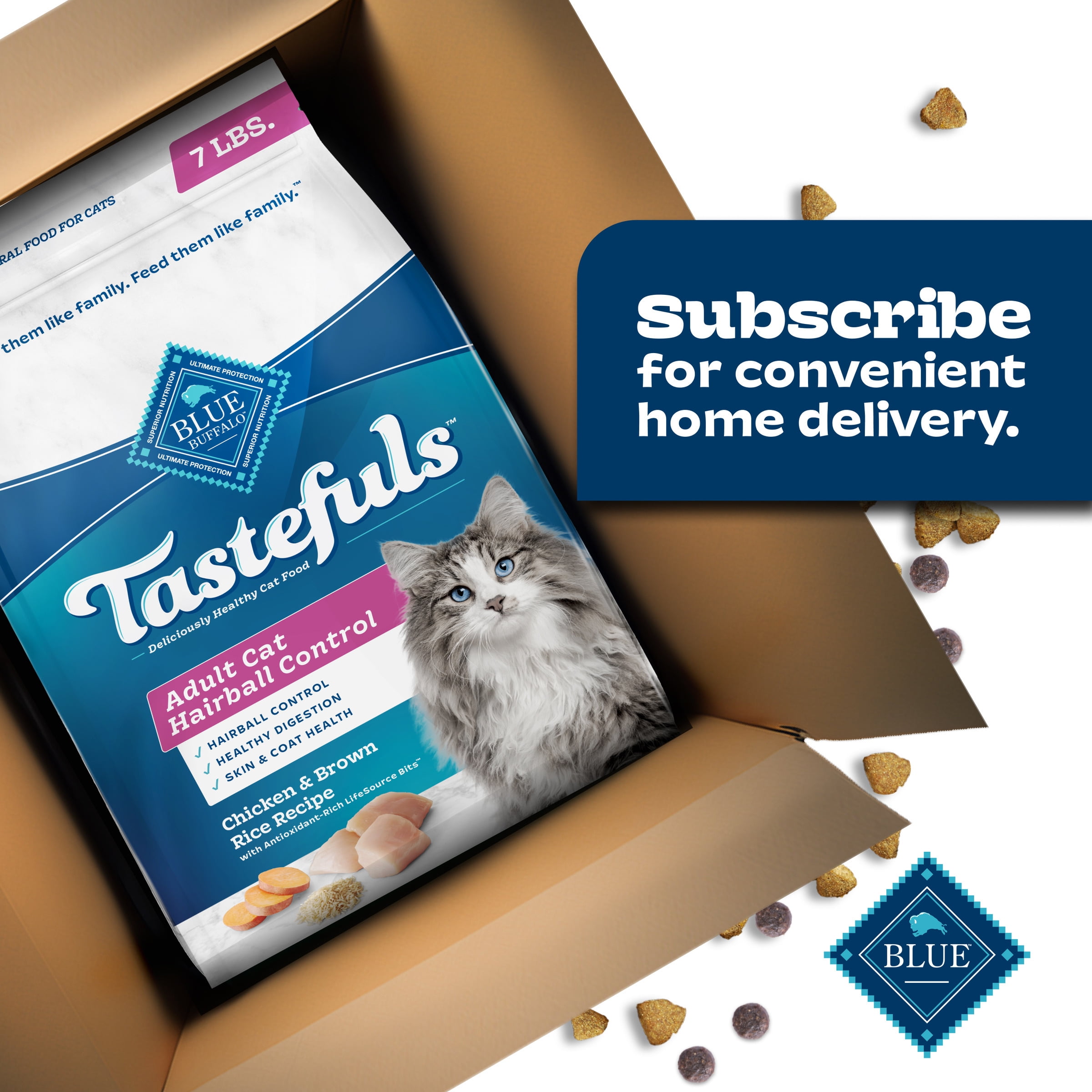 Blue Buffalo Tastefuls Dry Cat Food, Hairball Control, Chicken and Brown Rice, 7-lb. Bag