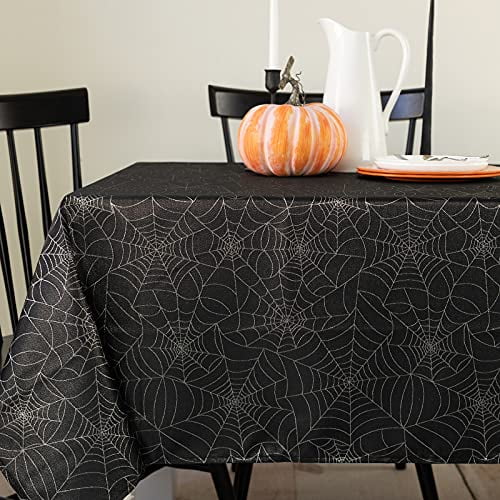 Black, 52 x 52 Square Benson Mills Twinkle Halloween Spider Web Fabric Metallic Tablecloth 