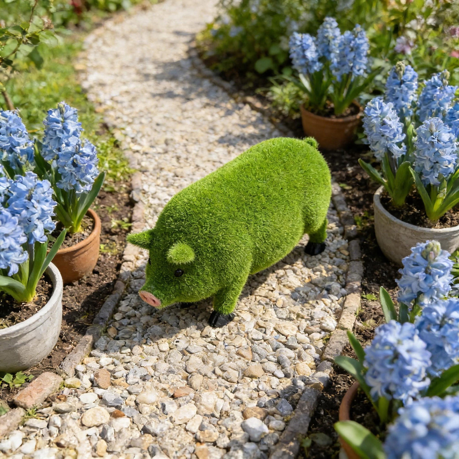 Wmkox8yii Flocked Green Pig Garden Statue,9.25" Resin Farm Animal Figurine,Moss Grass Covered Pig Sculpture for Outdoor Patio,Lawn,Farmhouse Yard,Garden Decor