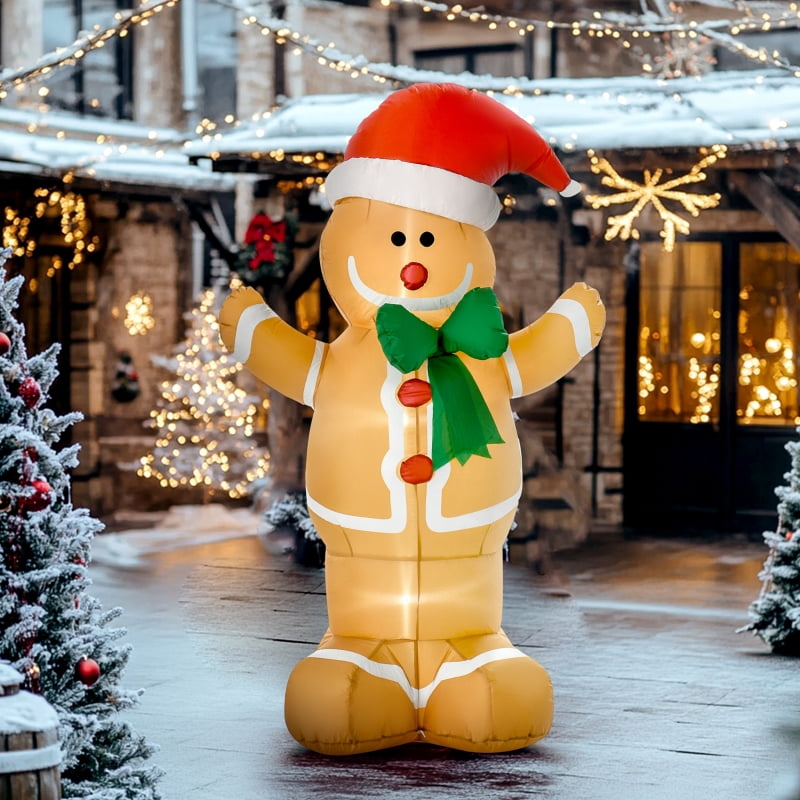Alvantor Christmas Inflatables Gingerbread Man with LED Lights 109.86"x69.85"x182.88" Brown