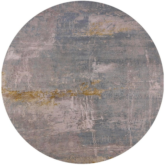 Ahgly Company Machine Washable Indoor Round Industrial Modern Rose Dust Purple Area Rugs, 5' Round