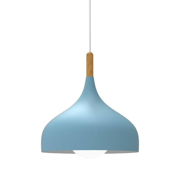 Lampara De Techo Colgante Macaron Retro Con Madera 30 Cm de Diámetro ilios innova Azul