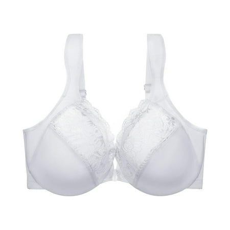 Gnurob Womens Sexy Lace Bralette Front Close Bra Underwire High Support Bras Plus Size Seamless Bralettes Padded Push Up Brassiere Everyday Wear Clearance Saving White Large
