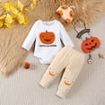 thumbnail image 2 of TOWED22 Baby Boy Halloween Outfit Newborn Pumpkin Romper+Pumpkin Pants+Hat Infant Boys First Halloween Outfit,White,0-3 M, 2 of 8