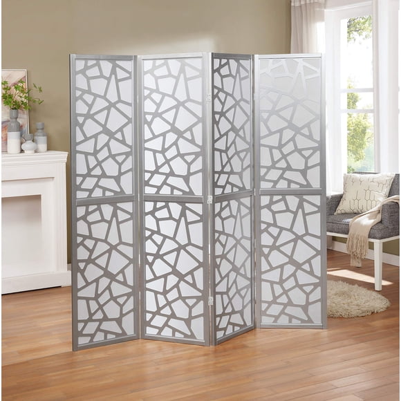 Roundhill Furniture Giyano Paravent 4 Panneaux, Argent