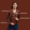 thumbnail image 4 of BLUE WELLFORD Mary Women's Cognac Leather Perfecto Jacket with Shoulder Cutouts, Zipper Pockets, and Lapel Collar, 4 of 5
