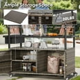 thumbnail image 2 of Outdoor Bar Cart with Storage Cabinet, Patio Bar Table with Tempered Glass Tabletop, Outdoor Serving Grill Cart with Rolling Wheels, Rattan Bar Cart for Patio, Backyard, Grey Wicker, 2 of 7