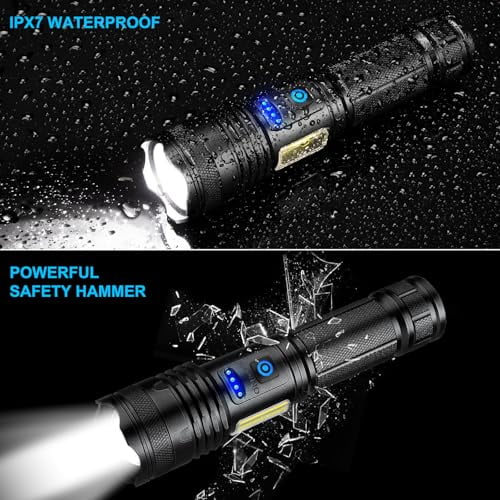Rechargeable Flashlights High Lumens,99000LM Super Bright Flashlight,Adjustable Powerful Flash Light with 8 Modes & COB Light,Waterproof Handheld Flashlight for Home Camping