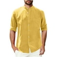 thumbnail image 3 of YOIAVAIOY Men's Cotton Linen Shirts Long Sleeve Button Down Shirt Lightweight Band Beach Shirts Yellow S, 3 of 7