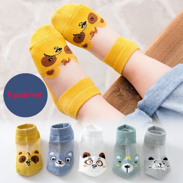 Calcetines cortos de algodón para bebés, 5 pares de calcetines finos de malla de verano para niños y niñas, calcetines coloridos para niños, 5 pares WMF043 Deng Xun unisex