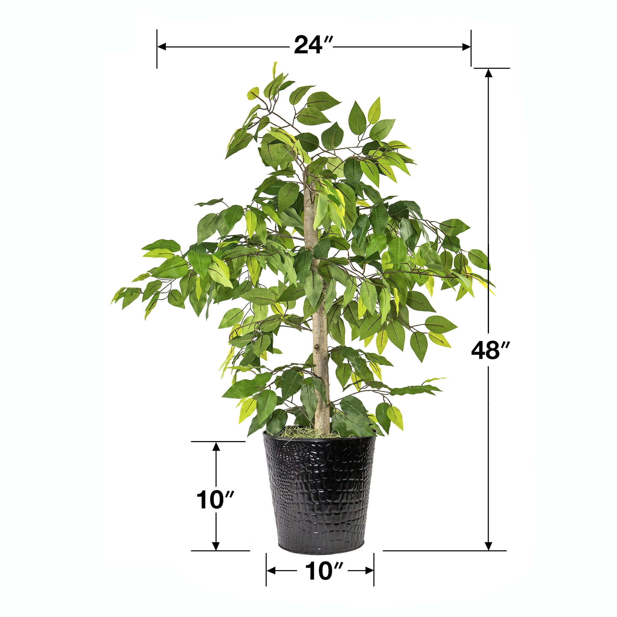 LCG Florals Artificial Tree, Ficus Tree, 4 ft, Black Metal Planter