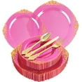 thumbnail image 1 of Joyido 125PCS Hot Pink Plastic Plates - Pink Gold Disposable Plates - Hot Pink Party Plate with Gold Plastic Silverware Set for 25 Guests for Wedding Party Birthday, 1 of 8