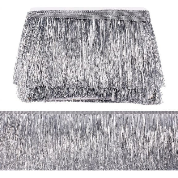 10.9 Yards Silver Metallic Fringe Trim 6 Inch Wide Tinsel Fringe Tinsel Trim Garland Dance Fringe Trim Polyester Tassel Lace Ribbon Macrame Lace Ribbon for Sewing Craft Dress Embellishment