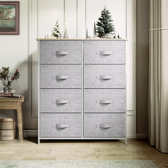 Uforic 8 Drawer Dresser Chest of Drawer Dressers for Fabric Storage Dressers for Living Room Light Gray