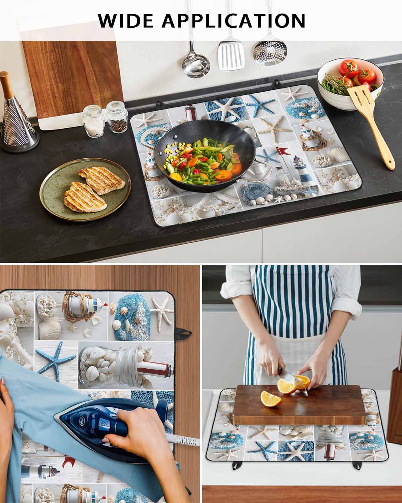 nqOlkjepod Large Induction Cooktop Protector Mat 36"x21", Starfish Stove Top Covers for Electric Stove, Ocean Shell Coastal Nautical Flag Light-house Stove Burner Cover Mats, Glass Top Stove Cover