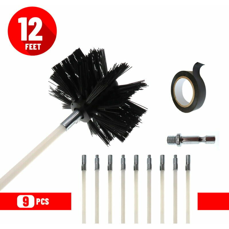 thumbnail image 1 of Kit de barrido de postes de pellets Cepillo de limpieza de chimenea ajustable Conductos de 100 mm 9 varillas de barrido (12 pies) Kit de limpieza de postes de pellets Herramienta de limpieza de chimeneas esquí esquí Gafas de esquí, 1 of 5