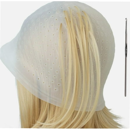 Pre-punched with Holes Silicone Highlight Caps Hair Color Professional Reusable Highlighting Caps with Hook Salon Hairdressing Dyeing Staining Tools for Women Men