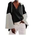 thumbnail image 2 of DAFPZW Womens Long Bell Sleeve V Neck Hoodie Sweatshirts Colorblock Lightweight Oversized Drawstring Pullover Tops Loose Fit, 2 of 6
