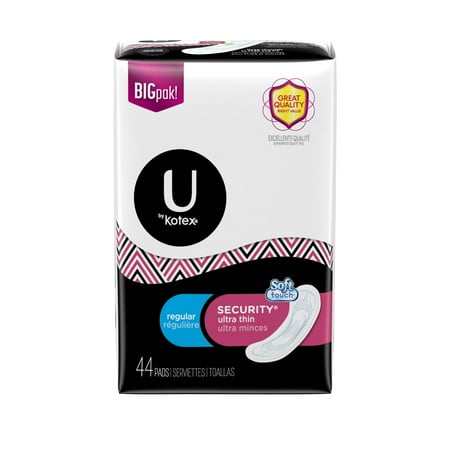 U by Kotex Security Ultra Thin Pads, Regular, Unscented, 44 Count