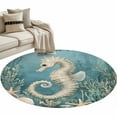 thumbnail image 2 of Coastal Seahorse Blue Green Round Area Rug 4 FT, Non Slip Indoor Outdoor Rug, Summer Ocean Starfish Coral Washable Soft Circular Carpet Non-Shedding Floor Mat for Coffee Table Nursery Foyer Balcony, 2 of 8