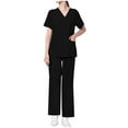 thumbnail image 3 of BiZtdJrK Medical Scrub for Women Soft Stretch Scrubs Set V Neck Short Sleeve Tops and Pants Two Piece Outfits with Pockets Birthday Gift Black L, 3 of 8