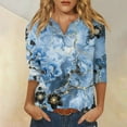thumbnail image 2 of DENGDENG Womens 3/4 Sleeve Tops Lightweight V Neck Shirt Floral Fashion Blouse Summer Three Quarter Length Sleeve T Shirts Petite Vintage Tunic Tops 2024 Sky Blue L, 2 of 5