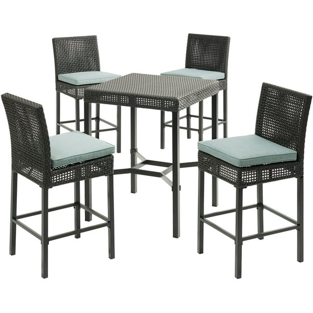 Hanover Malta 5Piece HighDining Patio Set with 4 CounterHeight Woven