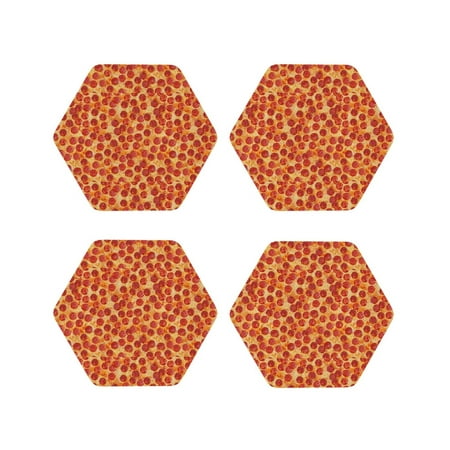 

Tebeau Pizza Print Set of 4 Leather Drink Coasters Round Cup Mat Pad for Home and Kitchen Use 4 -Hexagon