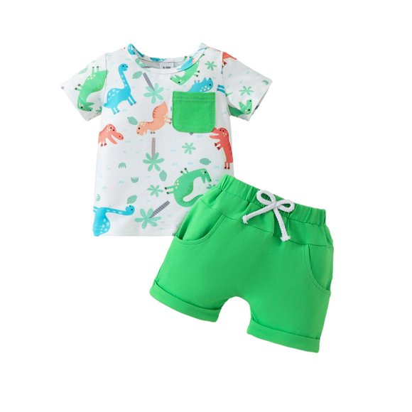 SUNSIOM Ensemble de Shorts pour Bébé Garçon, T-shirt à Manches Courtes à Imprimé Dinosaure avec Shorts à Taille Élastique Tenue d'Été