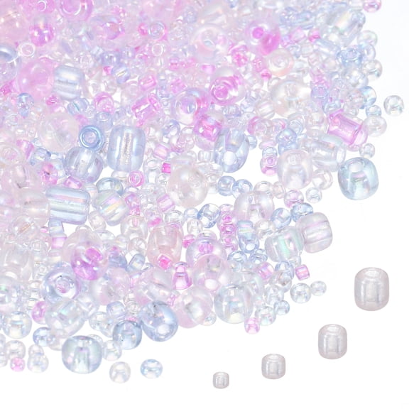 Uxcell 5888pcs Iridescent Glass Seed Beads 1.5/2/3/4mm Acrylic Round Bugle Beads for DIY Jewelry Craft Plants Making Fabric Felt Ornaments, Purple Series
