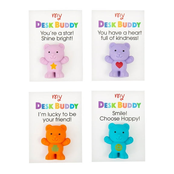 Classroom My Desk Buddy Bear Erasers with Card - 24 Pc.