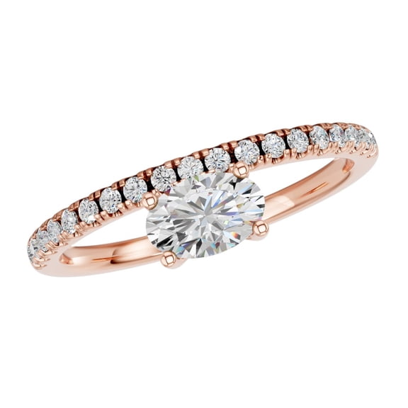 KEEVA JEWELS 0.60 Ct Oval & Round Cut Moissanite Engagement Ring for Women, Rose Gold Plated 925 Sterling Silver Ring Size 9