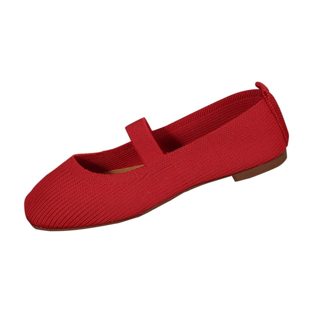 Chaussures Rouges pour Femmes en Maille Tricotée, à Enfiler, Respirantes, Semelle Plate, Légères, Chaussures Décontractées pour le Travail, pour les Activités Quotidiennes et les Loisirs, Taille 42