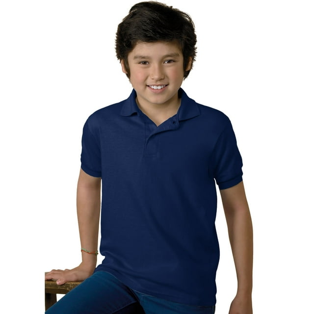 Hanes Cotton-Blend Kids` Jersey Polo, L, Navy