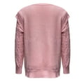 thumbnail image 5 of Baqcunre Women's Sweaters Women Casual Sweater Crewneck Ruffle Shoulder Long Sleeve Cable Knit Solid Loose Ribbed Hem Pullover Jumper Top Crewneck Sweatshirts Fall Outfits Women Trendy Pink M, 5 of 6