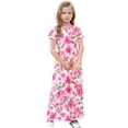 thumbnail image 5 of WRKEKC Dresses for Girls Short Sleeve Floral Print Pocket Tiered Ruffled Maxi Long Dress Soft for 4-14 Years, 5 of 9