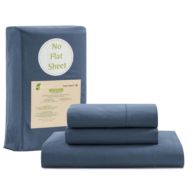 Sábana bajera LANE LINEN 100% algodón orgánico Full Estate Blue