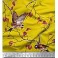 thumbnail image 1 of Soimoi Yellow Poly Georgette Fabric Dry Leaves & American Goldfinch Bird Printed Craft Fabric by The Yard 42 Inch Wide, 1 of 1