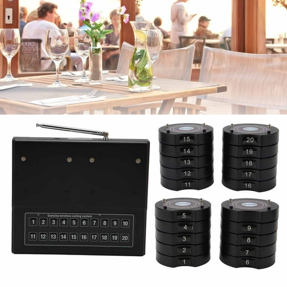 1 to 20 Calling System, Restaurant Pager System 2624ft Distance Mute Keyboard Check Call Log with 20 Pagers and Beepers for Restaurant Food Truck Factory Hospital