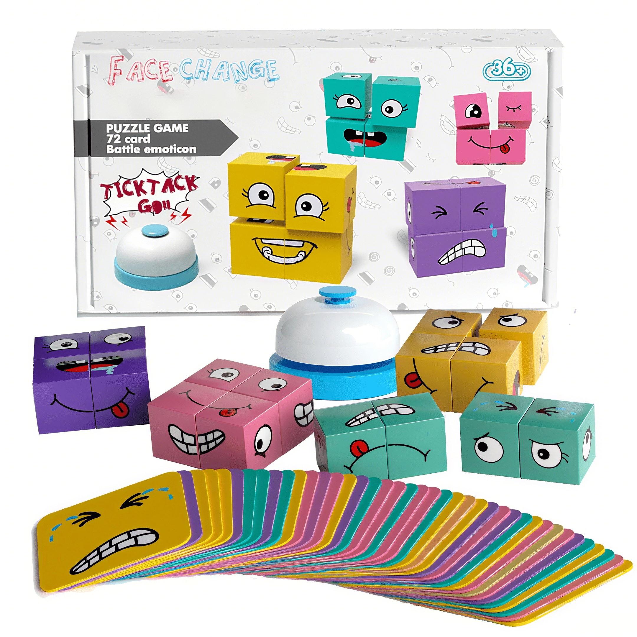 Dimoarch Face Changing Matching Game for Kids Ages 3+, Wooden Face Cube Puzzle with Bell and Storage Bag, Memory Board Game for Kids Ages 4-8, Family Game Night Gift